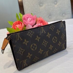 Authentic Louis Vuitton Brown and Tan Monogram Pouch